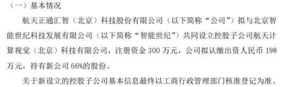 IM电竞 APP IM电竞平台航天汇智拟投资198万设立控股子公司航天计算视觉（北京）科技有限公司 持股66%(图1)